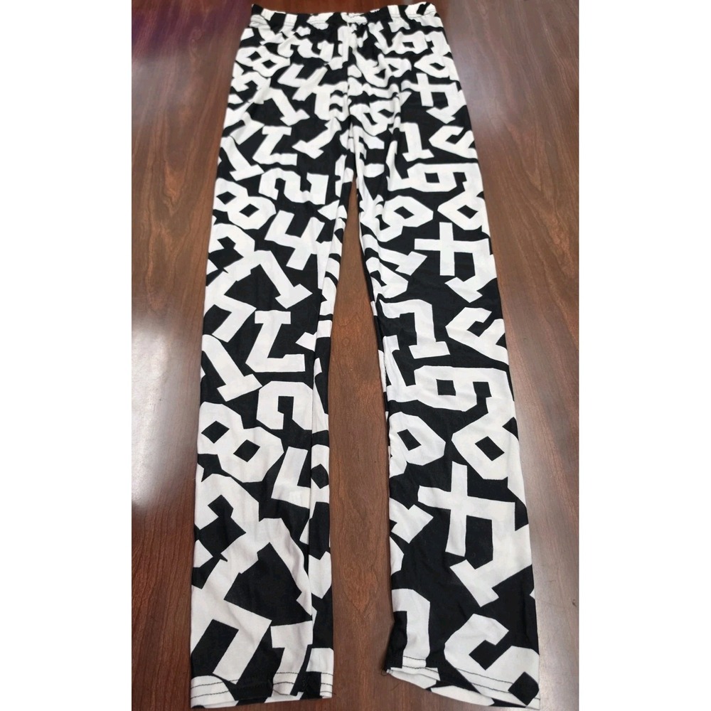 Women Black White Abstract Geometric Leggings Stretch Pull On Pants One Size NWT